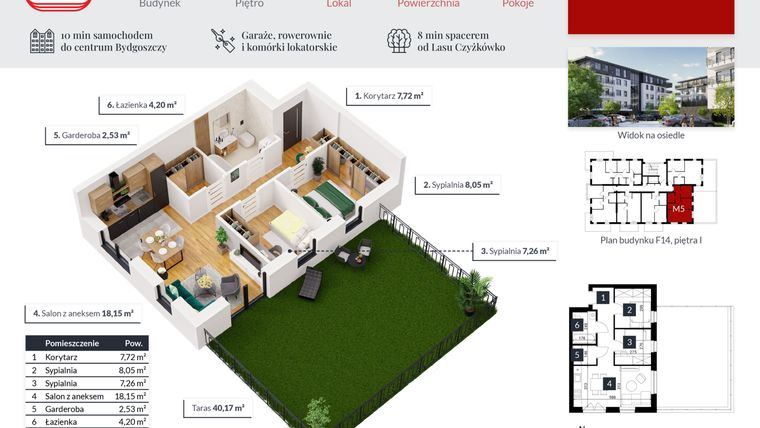 Rzut - Mieszkanie na sprzedaż 3 pokoje o powierzchni 47,91 m² - numer 5 w Tęczowy Zakątek F-14