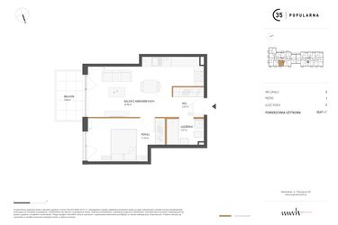 Rzut - Mieszkanie na sprzedaż 2 pokoje o powierzchni 38,67 m² - numer M.05 w Popularna 35