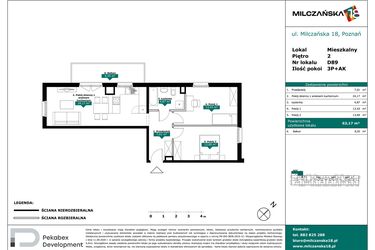 Rzut - Mieszkanie na sprzedaż 3 pokoje o powierzchni 63,17 m² - numer D89 w Milczańska 18