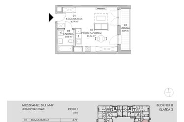 Rzut - Mieszkanie na sprzedaż 1 pokój o powierzchni 33,61 m² - numer BII.1.M49 w Przewóz 42 ATAL II