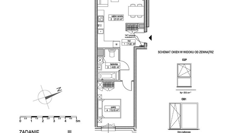 Rzut - Mieszkanie na sprzedaż 2 pokoje o powierzchni 46,24 m² - numer H.2.3.3 w Atut III