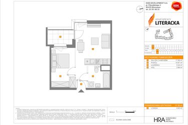 Rzut - Mieszkanie na sprzedaż 2 pokoje o powierzchni 37,56 m² - numer E.18 w Apartamenty Literacka etap 2.2