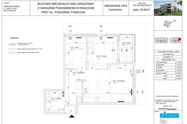 Rzut - Mieszkanie na sprzedaż 3 pokoje o powierzchni 54,52 m² - numer A6 w Podgórki Tynieckie
