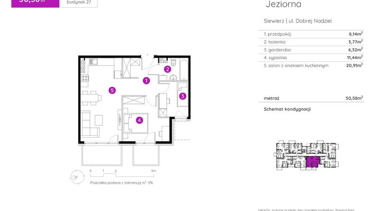 Rzut - Mieszkanie na sprzedaż 2 pokoje o powierzchni 50,58 m² - numer 27.A.3.4 w Murapol Siewierz Jeziorna bud. 27 i 28