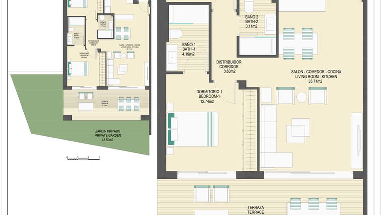 Rzut - Mieszkanie na sprzedaż 3 pokoje o powierzchni 162,4 m² - numer B60A w Arrecife by UrbinCasa