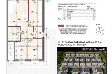 Rzut - Mieszkanie na sprzedaż 4 pokoje o powierzchni 63,7 m² - numer 36J/1 w Zespół willowy Zielona Polana - etap 6