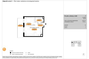 Rzut - Mieszkanie na sprzedaż 2 pokoje o powierzchni 43,63 m² - numer 7 w Zenit V