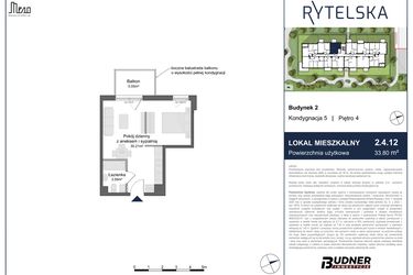 Rzut - Mieszkanie na sprzedaż 1 pokój o powierzchni 33,8 m² - numer 2.4.12 w Rytelska