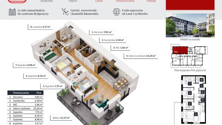 Rzut - Mieszkanie na sprzedaż 4 pokoje o powierzchni 66,61 m² - numer 19 w Tęczowy Zakątek F-14