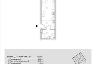 Rzut - Mieszkanie na sprzedaż 1 pokój o powierzchni 27,95 m² - numer III.A.07 w Krakowska 35 - Apartamenty Inwestycyjne