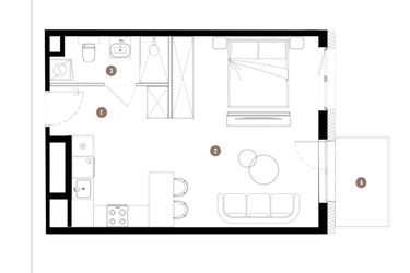 Rzut - Mieszkanie na sprzedaż 1 pokój o powierzchni 38,03 m² - numer C3.03.09 w Apartamenty Reytana
