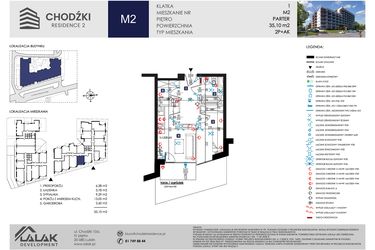 Rzut - Mieszkanie na sprzedaż 2 pokoje o powierzchni 35,1 m² - numer M2 w Chodźki Residence 2