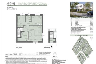 Rzut - Mieszkanie na sprzedaż 3 pokoje o powierzchni 61,77 m² - numer E1.2 w Ogrody Żyrardów etap E