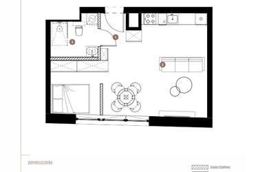 Rzut - Mieszkanie na sprzedaż 1 pokój o powierzchni 39,98 m² - numer LM.01.09.08 w Katowicka Residence