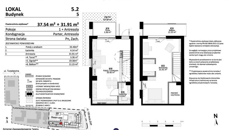 Rzut - Mieszkanie na sprzedaż 2 pokoje o powierzchni 69,45 m² - numer 5.02 w Pino Resort