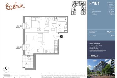 Rzut - Mieszkanie na sprzedaż 2 pokoje o powierzchni 45,27 m² - numer F161 w Goplana budynek F