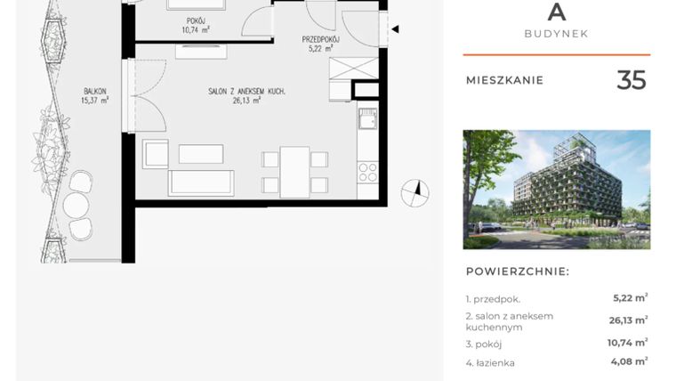 Rzut - Mieszkanie na sprzedaż 2 pokoje o powierzchni 46,17 m² - numer 35 w Semiramis
