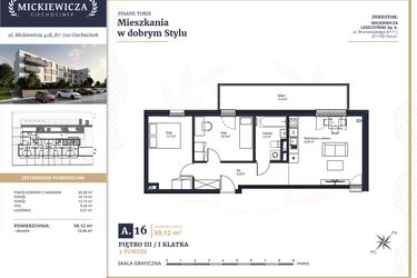 Rzut - Mieszkanie na sprzedaż 3 pokoje o powierzchni 59,12 m² - numer A16 w Mickiewicza