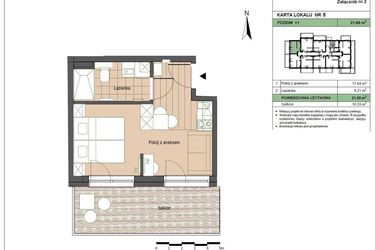 Rzut - Mieszkanie na sprzedaż 2 pokoje o powierzchni 21,65 m² - numer M8 w Stegna Forest 2