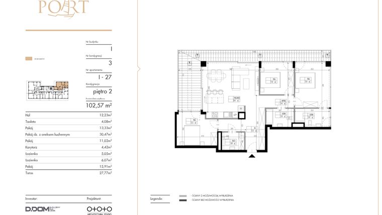 Rzut - Mieszkanie na sprzedaż 3 pokoje o powierzchni 102,57 m² - numer I_27 w Warmiński Port etap V