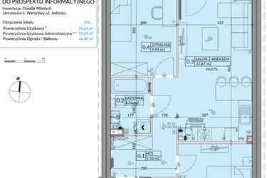 Rzut - Mieszkanie na sprzedaż 3 pokoje o powierzchni 55,24 m² - numer 79A w Osiedle Młodych etap VII