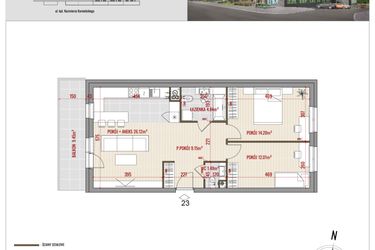 Rzut - Mieszkanie na sprzedaż 3 pokoje o powierzchni 67,81 m² - numer B2.23 w HUZAR B2