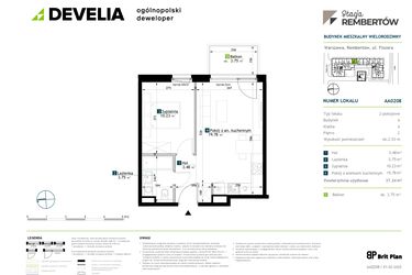 Rzut - Mieszkanie na sprzedaż 2 pokoje o powierzchni 37,24 m² - numer AA0208 w Stacja Rembertów