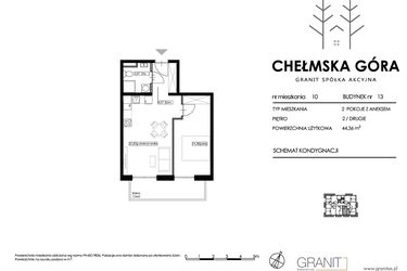 Rzut - Mieszkanie na sprzedaż 2 pokoje o powierzchni 44,36 m² - numer 13-M10 w Chełmska Góra etap II