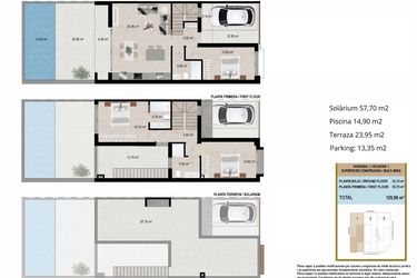 Rzut - Dom na sprzedaż 3 pokoje o powierzchni 125,9 m² - numer 1 w Domy szeregowe w San Javier - 36609957