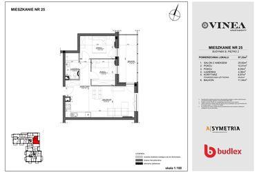Rzut - Mieszkanie na sprzedaż 3 pokoje o powierzchni 57,33 m² - numer 25 w Apartamenty Vinea