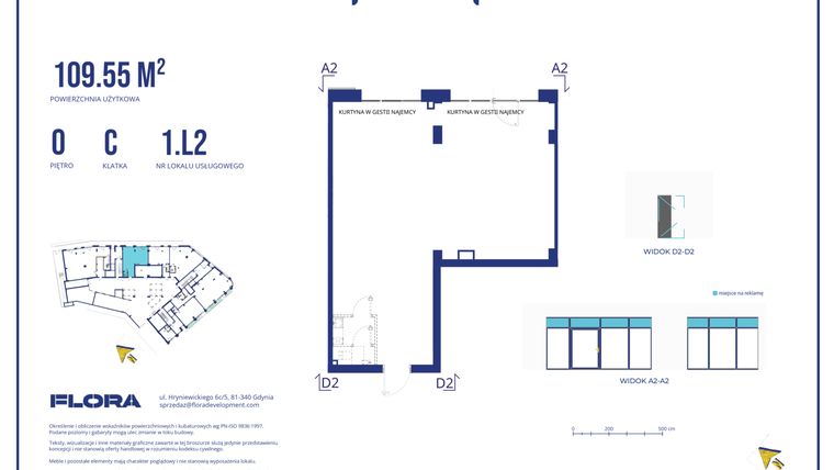 Rzut - Lokal użytkowy na sprzedaż 1 pokój o powierzchni 109,55 m² - numer 1.L2 w Piotra 4