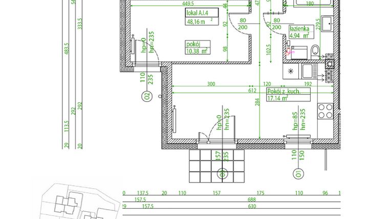 Rzut - Mieszkanie na sprzedaż 3 pokoje o powierzchni 48,16 m² - numer A.I.4 w Villa Rosenthal