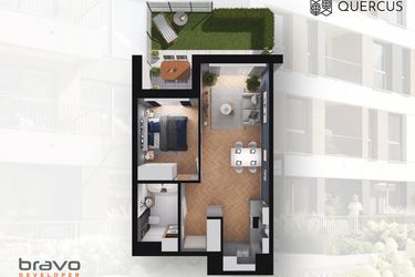 Rzut - Mieszkanie na sprzedaż 2 pokoje o powierzchni 43 m² - numer B2.9 w Quercus