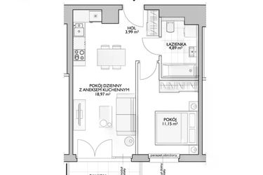 Rzut - Mieszkanie na sprzedaż 2 pokoje o powierzchni 40,15 m² - numer WO/P33/12 w Wiszące Ogrody