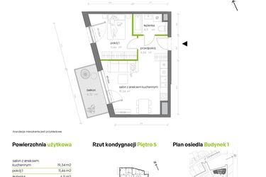 Rzut - Mieszkanie na sprzedaż 2 pokoje o powierzchni 39,47 m² - numer 1.05.M63 w Morska Vita