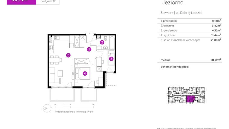 Rzut - Mieszkanie na sprzedaż 2 pokoje o powierzchni 50,72 m² - numer 27.A.2.4 w Murapol Siewierz Jeziorna bud. 27 i 28