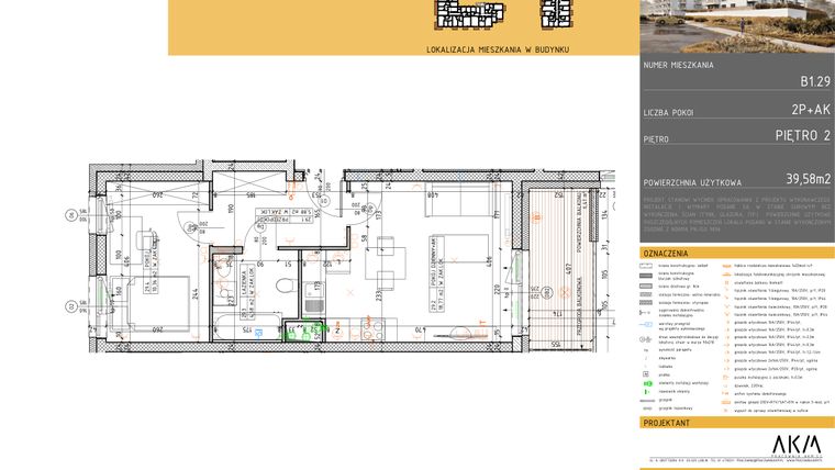Rzut - Mieszkanie na sprzedaż 2 pokoje o powierzchni 39,58 m² - numer B1.29 w Nova Daliova