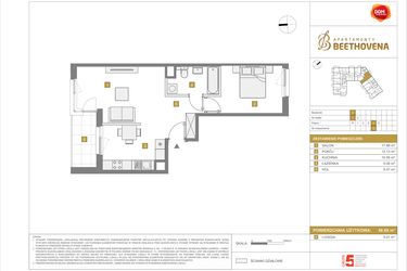 Rzut - Mieszkanie na sprzedaż 2 pokoje o powierzchni 50,89 m² - numer D12 w Apartamenty Beethovena etap 2