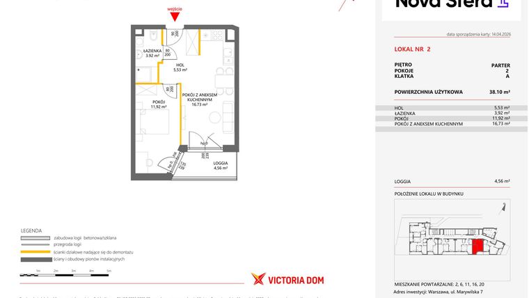 Rzut - Mieszkanie na sprzedaż 2 pokoje o powierzchni 38,1 m² - numer 2 w Miasteczko Nova Sfera 4