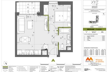 Rzut - Mieszkanie na sprzedaż 2 pokoje o powierzchni 34,74 m² - numer F1.A.03.03 w XYZ Place