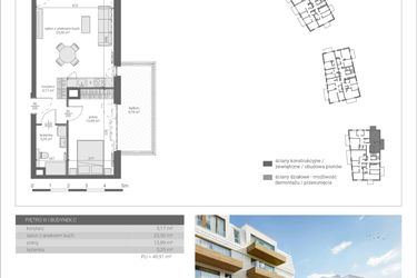 Rzut - Mieszkanie na sprzedaż 2 pokoje o powierzchni 49,91 m² - numer C.M17 w Matemblevo