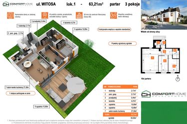 Rzut - Mieszkanie na sprzedaż 3 pokoje o powierzchni 63,21 m² - numer E1 w Osiedle Witosa