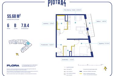 Rzut - Mieszkanie na sprzedaż 2 pokoje o powierzchni 55,68 m² - numer 7.B.4 w Piotra 4