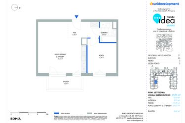 Rzut - Mieszkanie na sprzedaż 2 pokoje o powierzchni 49,85 m² - numer 27.4A w Osiedle Idea Aurora