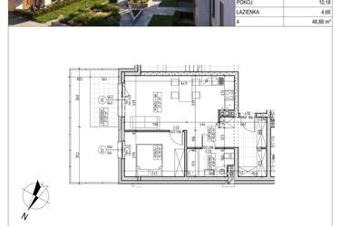 Rzut - Mieszkanie na sprzedaż 2 pokoje o powierzchni 46,88 m² - numer M.B7.00.34 w Osiedle Harmonia bud. B7
