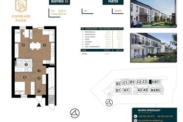 Rzut - Mieszkanie na sprzedaż 3 pokoje o powierzchni 56,91 m² - numer B6.M1 w Conradi Park etap II i III