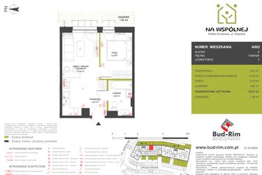 Rzut - Mieszkanie na sprzedaż 2 pokoje o powierzchni 34,57 m² - numer 2 w Na Wspólnej