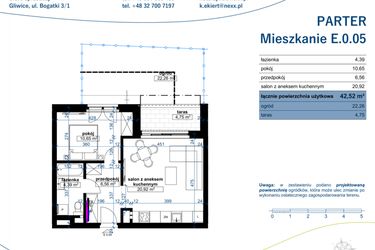 Rzut - Mieszkanie na sprzedaż 2 pokoje o powierzchni 42,52 m² - numer E.0.05 w Wzgórze Poetów 2