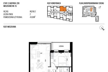 Rzut - Mieszkanie na sprzedaż 2 pokoje o powierzchni 41,63 m² - numer 22K/15 w NATURAMA II