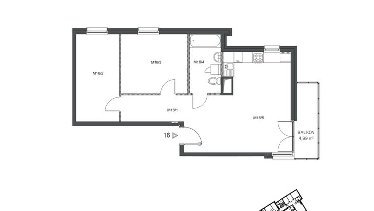 Rzut - Mieszkanie na sprzedaż 3 pokoje o powierzchni 63,24 m² - numer 16 w Wzgórze Krzemionki II